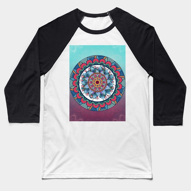 Colourful Flowers Mandala Baseball T-Shirt by WonderfulHumans